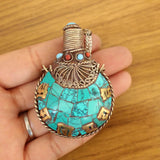 SN203 Nepal Turquoises Stone Mantras Snuff Bottle Pendant Necklace