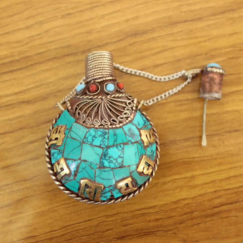 SN203 Nepal Turquoises Stone Mantras Snuff Bottle Pendant Necklace