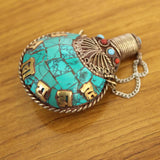 SN203 Nepal Turquoises Stone Mantras Snuff Bottle Pendant Necklace