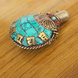 SN203 Nepal Turquoises Stone Mantras Snuff Bottle Pendant Necklace