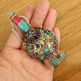 Vintage Tibetan Nepal Brass Turquoise Large Snuff Bottle