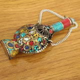 Vintage Tibetan Nepal Brass Turquoise Large Snuff Bottle
