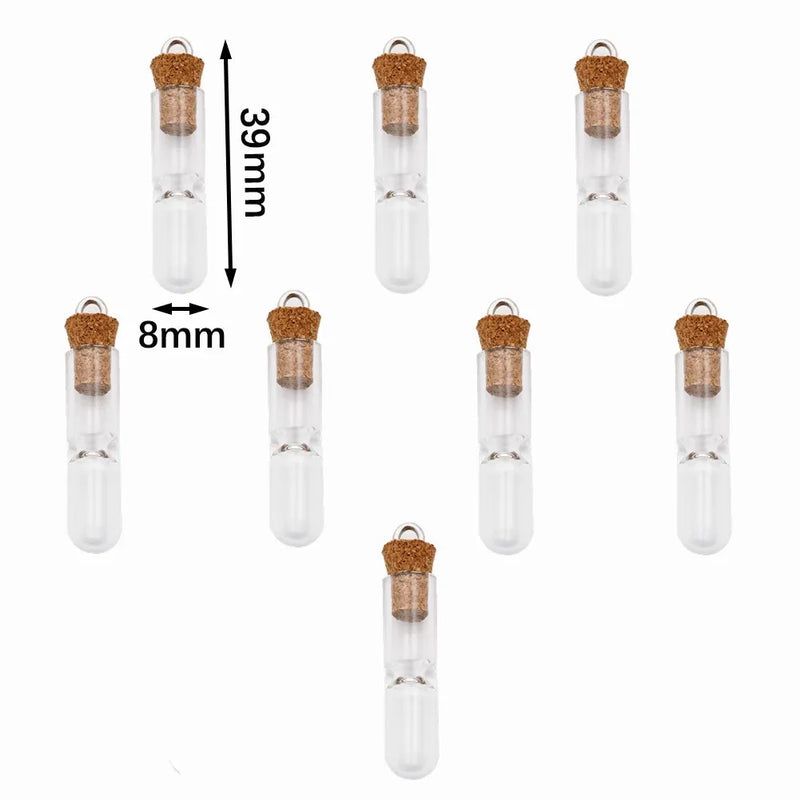 8pc Glass Hourglass Bottle Cork Pin Jewelry Set DIY Pendant Necklace Charms