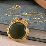 Silver Hetian Cyan/White Jade Pendant Necklace Retro Golden Bat Jewelry