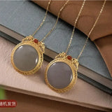 Silver Hetian Cyan/White Jade Pendant Necklace Retro Golden Bat Jewelry