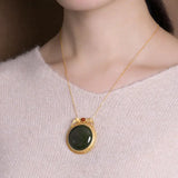 Silver Hetian Cyan/White Jade Pendant Necklace Retro Golden Bat Jewelry