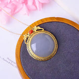 Silver Hetian Cyan/White Jade Pendant Necklace Retro Golden Bat Jewelry