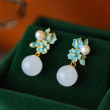 Chinese Style Hetian Jade Pearl Earrings Female