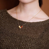Natural Enamel Agate Pendant Necklace with Squirrel Charm