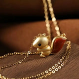 Natural Enamel Agate Pendant Necklace with Squirrel Charm