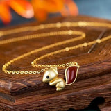 Natural Enamel Agate Pendant Necklace with Squirrel Charm