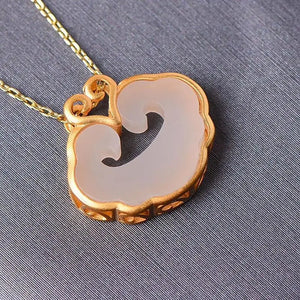 Retro Silver Inlaid Hotan Jade Pendant Necklace for Women