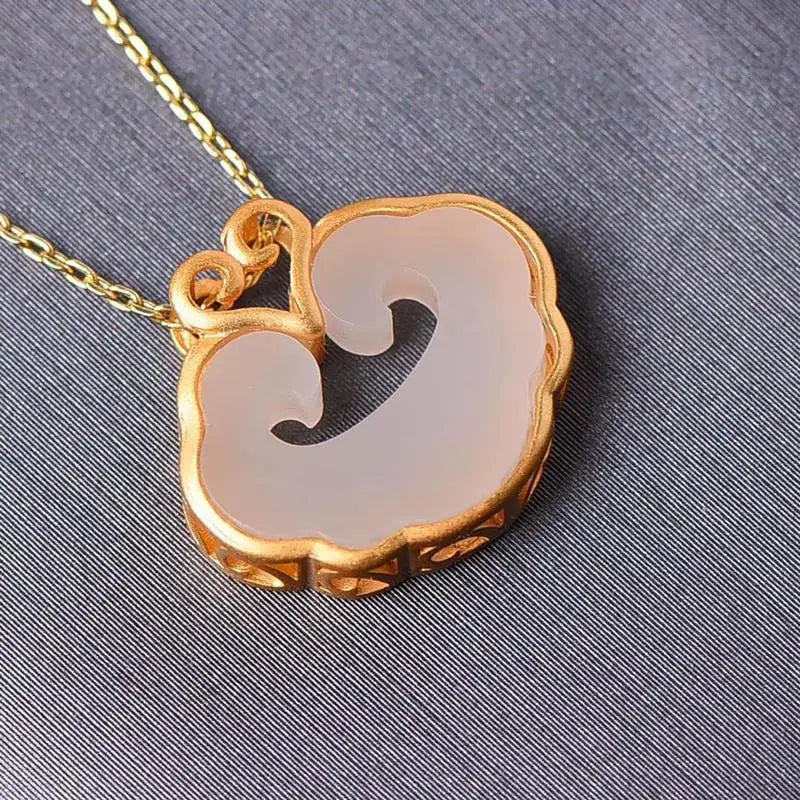 Retro Silver Inlaid Hotan Jade Pendant Necklace for Women