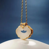 Retro Silver Inlaid Hotan Jade Pendant Necklace for Women