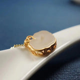Retro Silver Inlaid Hotan Jade Pendant Necklace for Women