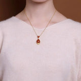 Silver Inlaid Hotan Yunan Red Agate Pendant Necklace