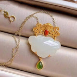 Silver Inlaid Pendant Natural Hetian Jade Butterfly Ruyi Lock Necklace