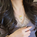 Silver Inlaid Pendant Natural Hetian Jade Butterfly Ruyi Lock Necklace