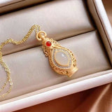 Vintage Hetian Jade Vase Pendant Necklace Diamond Women's Chinese Style