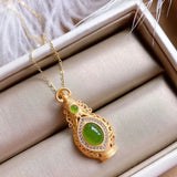 Vintage Hetian Jade Vase Pendant Necklace Diamond Women's Chinese Style