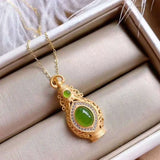 Vintage Hetian Jade Vase Pendant Necklace Diamond Women's Chinese Style