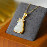 Vintage Silver Hetian Jade Gourd Pendant Necklace