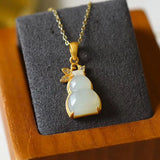 Vintage Silver Hetian Jade Gourd Pendant Necklace