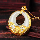Silver Pendant Natural Hetian Jade Peace Buckle Round Chinese Craft