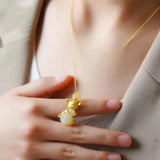 Silver Charm Mouse Pendant Necklace with Hetian Chalcedony Women Wedding Jewelry