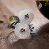 Silver Inlaid Hetian Jade Ancient Flowers Retro Chinese Ladies Ring