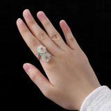 Silver Inlaid Hetian Jade Ancient Flowers Retro Chinese Ladies Ring
