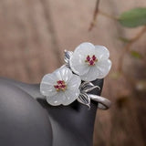 Silver Inlaid Hetian Jade Ancient Flowers Retro Chinese Ladies Ring