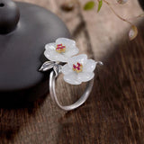 Silver Inlaid Hetian Jade Ancient Flowers Retro Chinese Ladies Ring