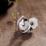 Silver Inlaid Hetian Jade Ancient Flowers Retro Chinese Ladies Ring