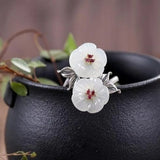 Silver Inlaid Hetian Jade Ancient Flowers Retro Chinese Ladies Ring