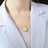 Chinese Retro Silver Inlaid Jade Buckle Pendant