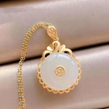 Chinese Retro Silver Inlaid Jade Buckle Pendant