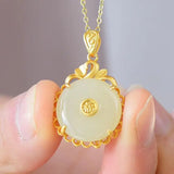 Chinese Retro Silver Inlaid Jade Buckle Pendant