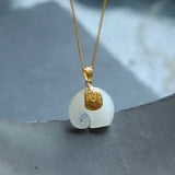 Silver Inlaid Hetian Jade Elephant Pendant Necklace