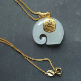 Silver Inlaid Hetian Jade Elephant Pendant Necklace
