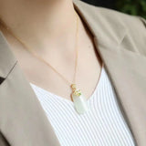 Silver Inlaid Hetian Chalcedony Necklace Pendant for Women