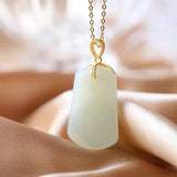 Silver Inlaid Hetian Chalcedony Necklace Pendant Retro Women Birthday Gift