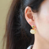 Silver Inlaid Hetian Jade Ruyi Purse Earrings