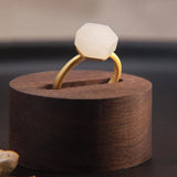 Silver Inlaid Hetian Jade Ring Geometric Shape Retro Women's Opening Adjustable