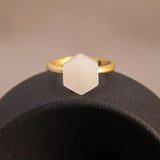 Silver Inlaid Hetian Jade Ring Geometric Shape Retro Women's Opening Adjustable