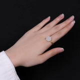 Silver Inlaid Hetian Jade Ring Geometric Shape Retro Women's Opening Adjustable
