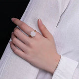 Silver Inlaid Hetian Jade Ring Geometric Shape Retro Women's Opening Adjustable