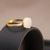 Silver Inlaid Hetian Jade Ring Geometric Shape Retro Women's Opening Adjustable