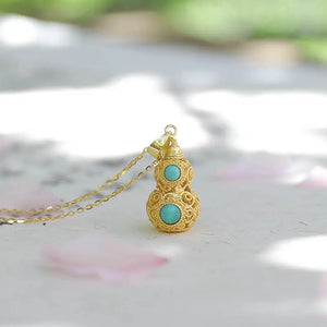 Silver Inlaid Turquoise Gourd Pendant Necklace