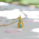 Silver Inlaid Turquoise Gourd Pendant Necklace